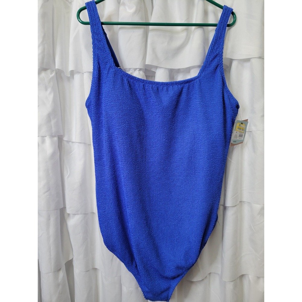 Shade & Shore Blue Textured One Piece Swimsuit Full Coverage  Size 22 1517